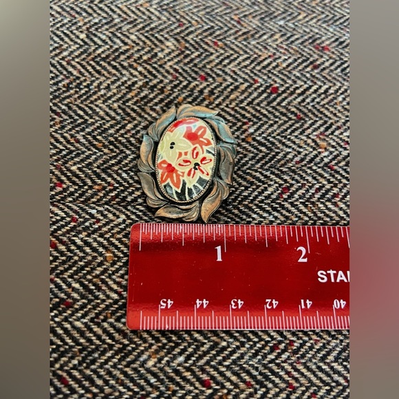 JAPAN Vintage Hand Painted Multi-Function Floral Oval Necklace Brooch - Picture 5 of 5